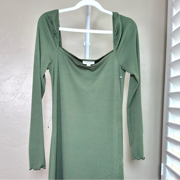 Topshop Women’s Bodycon Long Sleeve Midi Dress Size 8 in Olive Green - Picture 6 of 10
